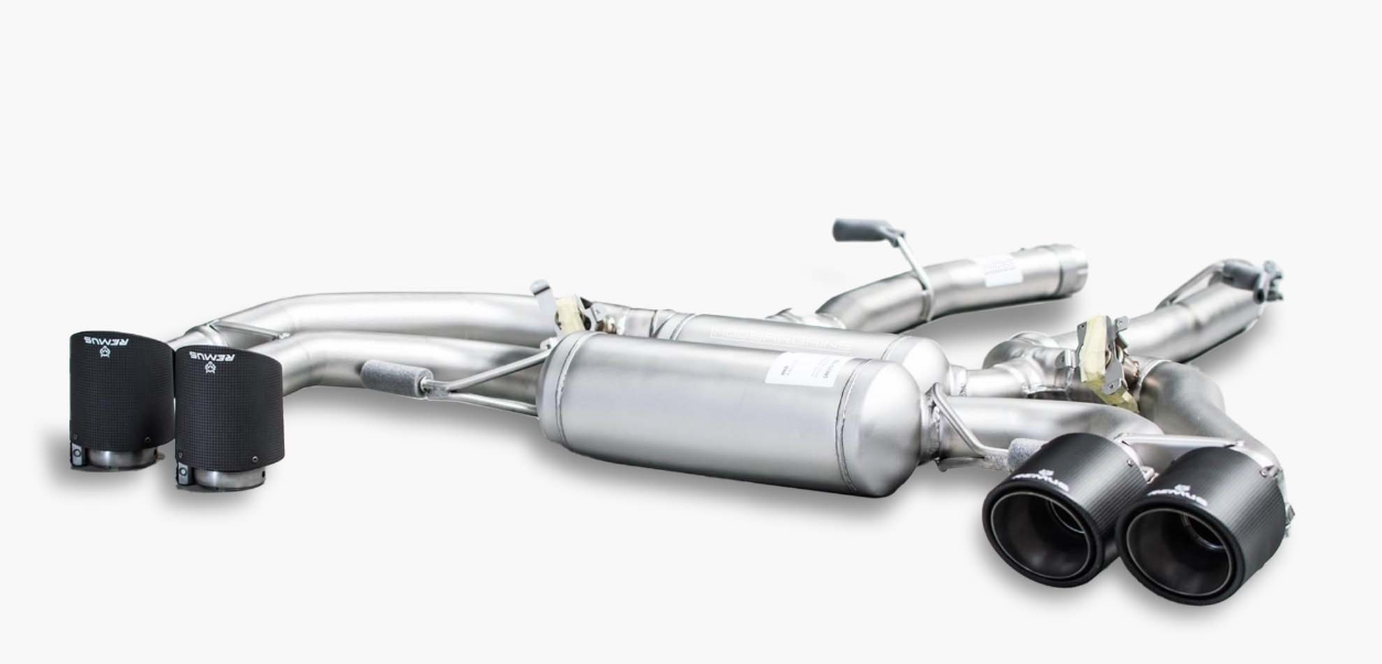 Racing cat-back exhaust for BMW X3 M F97 & Competition — 4x 100mm Titanium Black Tips