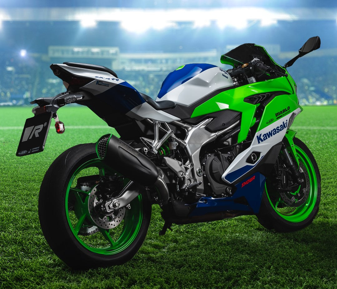 Slip On REMUS NXT RACING Sport Exhaust Kawasaki NINJA ZX-4R/RR, stainless steel black with green, NO ECE type approval
